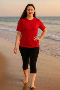 UllasPemium UllasPemium Women's Solid Swim Dress Set (T-shirt & Capri Bottoms) Solid Women Swimsuit