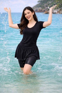 UllasPemium Women Swim Dress with Short Self Design Women Swimsuit