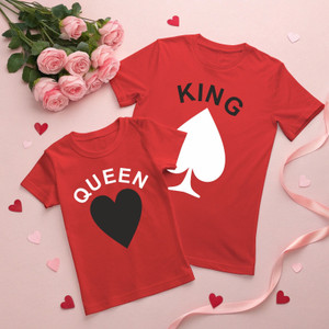 Triptee Printed Couple Round Neck Red T-Shirt