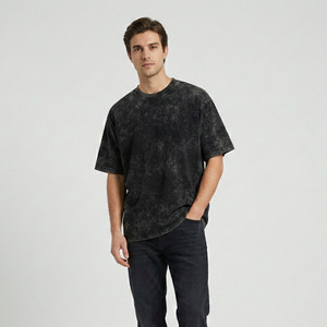 10 shades Washed Men Round Neck Black T-Shirt