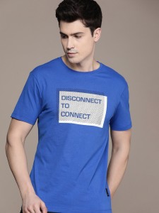 French Connection Printed Men Round Neck Blue T-Shirt
