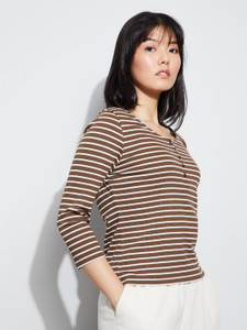 Fame Forever by Lifestyle Solid Women Henley Neck Brown T-Shirt