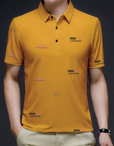 3BROS Printed Men Polo Neck Gold T-Shirt