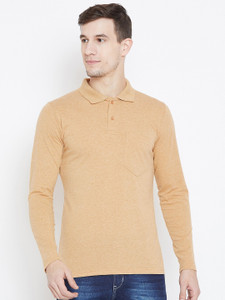 Camey Solid Men Polo Neck Beige T-Shirt