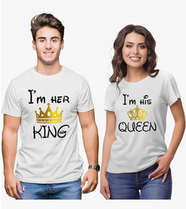 Think Tech Typography Couple Round Neck White T-Shirt