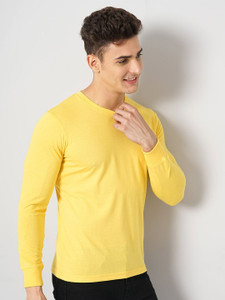 The Indian Garage Co. Solid Men V Neck Yellow T-Shirt