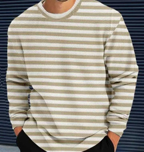JAWAN Striped Men Crew Neck White, Grey T-Shirt