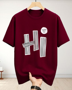 ENITOR Printed Men Round Neck Maroon T-Shirt
