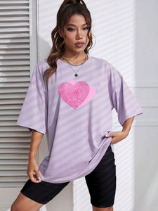 BEING WANTED Printed Women Round Neck Purple T-Shirt