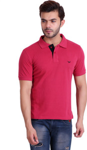 Hiflyers Solid Men Polo Neck Pink T-Shirt