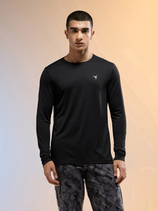 TECHNOSPORT Solid Men Crew Neck Black T-Shirt
