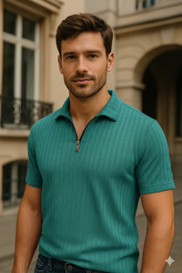 Tromko Solid Men Zip Neck Green T-Shirt