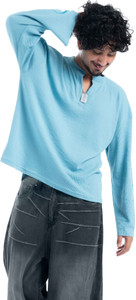 COITONIC Men Mandarin Collar Blue T-Shirt - Image 6