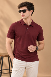 Roadster Solid Men Polo Neck Maroon T-Shirt - Image 6
