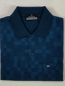 Coldplay Printed Men Polo Neck Blue T-Shirt