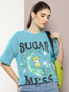 DreamBe Graphic Print Women Round Neck Blue T-Shirt