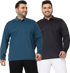 YHA Printed Men Polo Neck Black, Blue T-Shirt