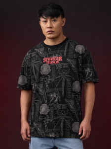 The Souled Store Graphic Print Men Round Neck Black T-Shirt