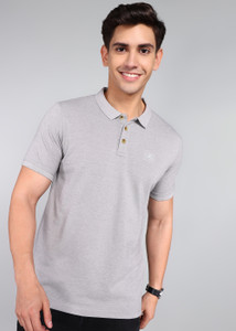 WROGN Solid Men Polo Neck Grey T-Shirt