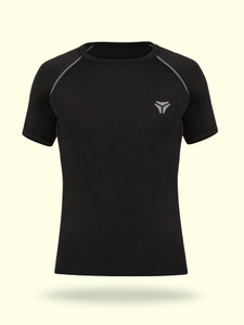 Kyk Self Design Men Round Neck Black T-Shirt