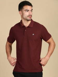Lux Parker Solid Men Polo Neck Brown T-Shirt