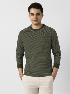 PETER ENGLAND Striped Men Crew Neck Green T-Shirt
