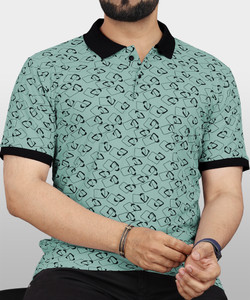 VeBNoR Printed Men Polo Neck Light Green T-Shirt