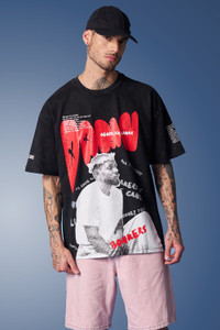 Bonkers Corner Graphic Print Men Round Neck Black T-Shirt