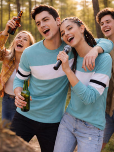 THE DRY STATE Striped Couple Round Neck Multicolor T-Shirt