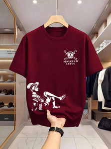 BuckleMen Printed Men Round Neck Maroon T-Shirt