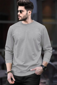 BLIVE Solid Men Round Neck Grey T-Shirt