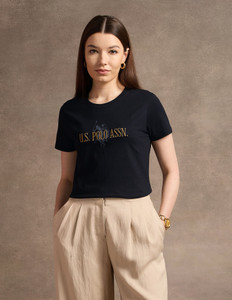 U.S. POLO ASSN. Printed Women Crew Neck Black T-Shirt