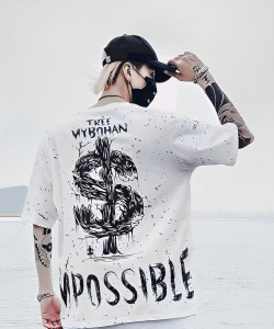 BUKKL Printed Men Round Neck White, Black T-Shirt