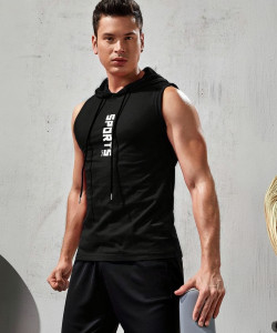 Cliffix Sporty Men Hooded Neck Black T-Shirt