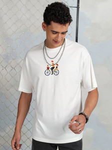 HIGHLANDER Printed Men Round Neck White T-Shirt