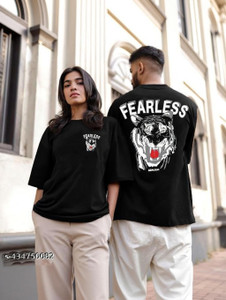 dione fashion Graphic Print Couple Round Neck Black T-Shirt