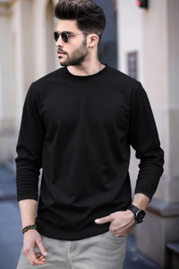 BLIVE Solid Men Round Neck Black T-Shirt