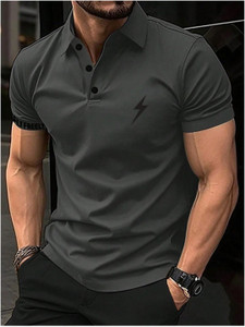 KRSTITCH Solid Men Polo Neck Grey T-Shirt