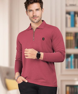 VeBNoR Solid Men Polo Neck Pink T-Shirt