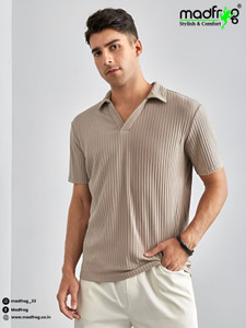 Madfrog Solid Men Polo Neck Beige T-Shirt