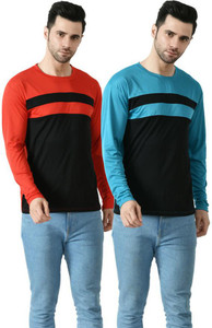 Dam Colorblock Men Round Neck Multicolor T-Shirt