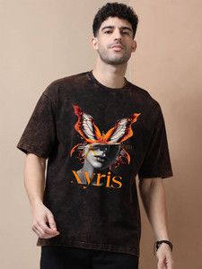 BEEFITS Washed/Ombre Men Crew Neck Navy Blue T-Shirt