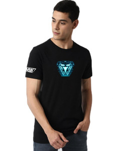 ELEGANT FOX Printed Men Round Neck Black T-Shirt