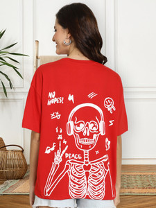 METRONAUT Printed Women Round Neck Red T-Shirt