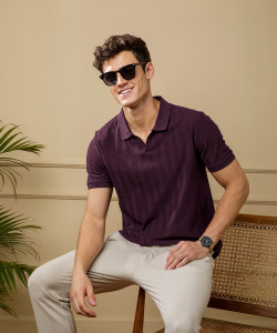 Damensch Solid Men Polo Neck Maroon T-Shirt