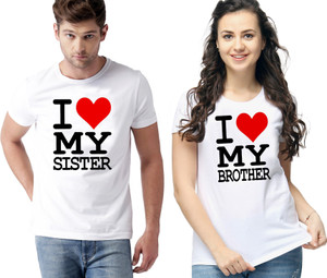 BQF Printed Couple Round Neck White T-Shirt