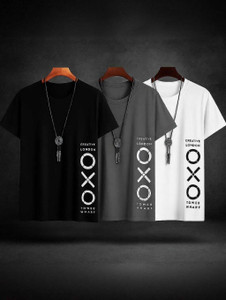 CONVENTIONAL ATTITUDE Printed Men Round Neck Reversible Black T-Shirt