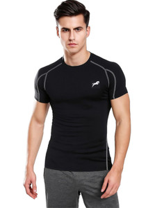 Just Rider Solid Men Round Neck Black, Grey T-Shirt