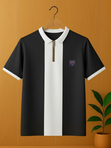 Yazole Men Zip Neck Black, White T-Shirt - Image 1