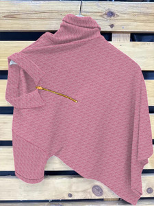 KAJARU Self Design Men Zip Neck Pink T-Shirt